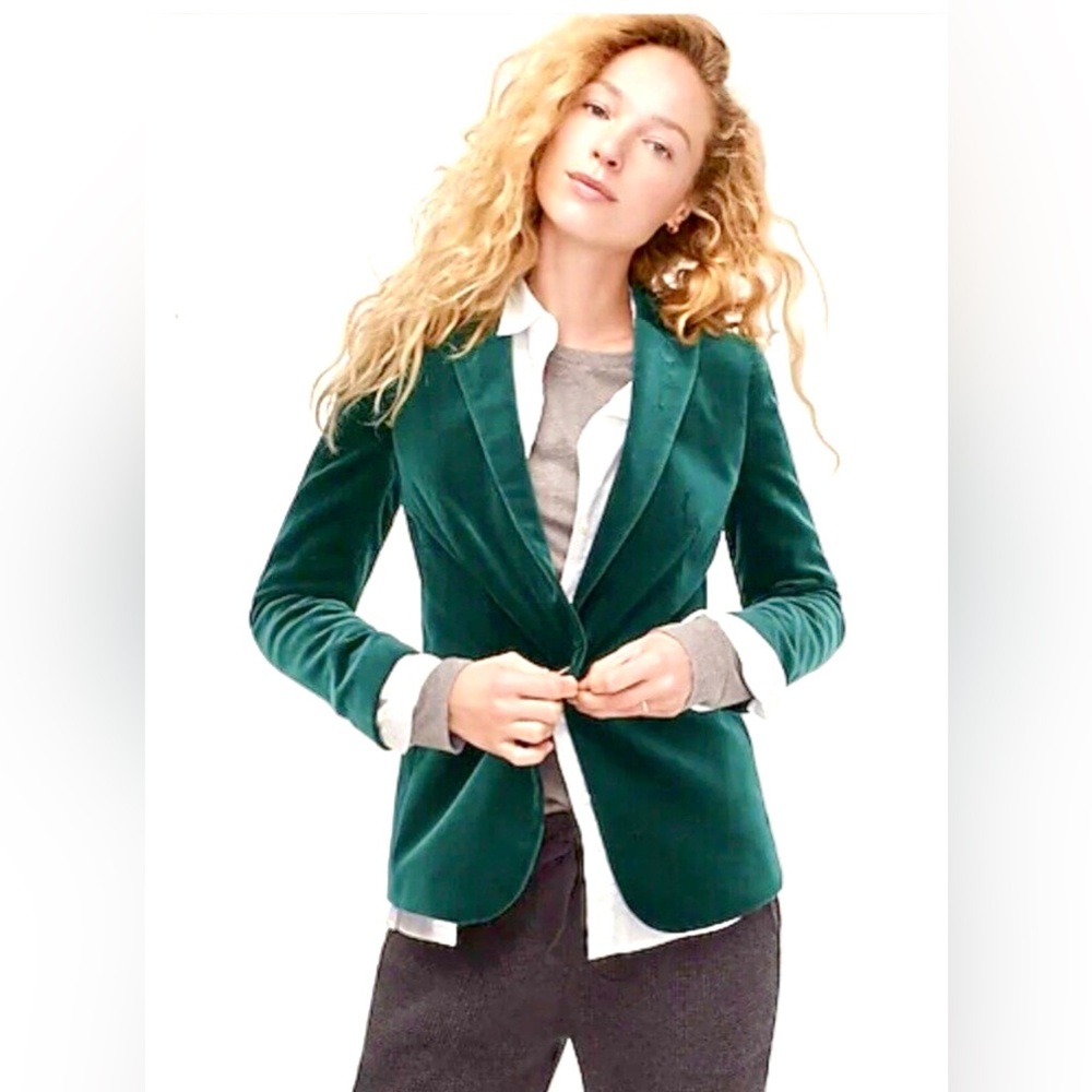 J. Crew Emerald Green Velvet Tailored Blazer